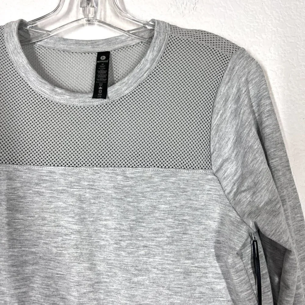 Gray Tunic Top Mesh T-Shirt Crew Long Sleeve Medium